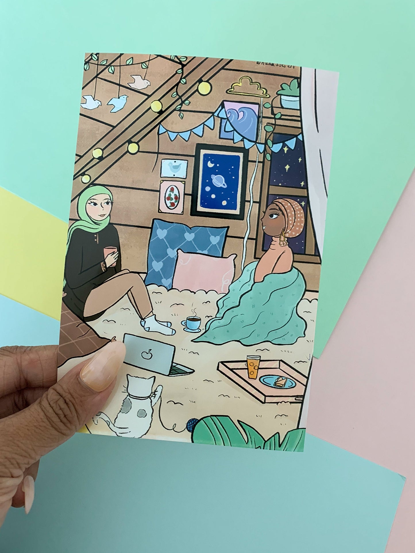 Print - Evening Conversations 8x10" / 4x6" Art Print,Cute Gift Print,Muslim Mini Poster,Hijabi Friends Mini Poster, Muslim Gifts, Fall Print