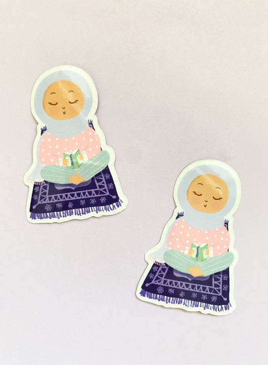 Sticker - Peaceful Reflections, Hijabi on Prayer Rug