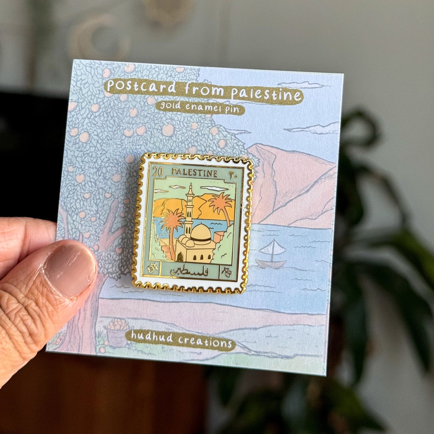 Postcard from Palestine Enamel Pin, Muslim Pin, Palestine Enamel Pin, Filistin Enamel Pin, Free Palestine Enamel Pin, Palestine Stamp Pin