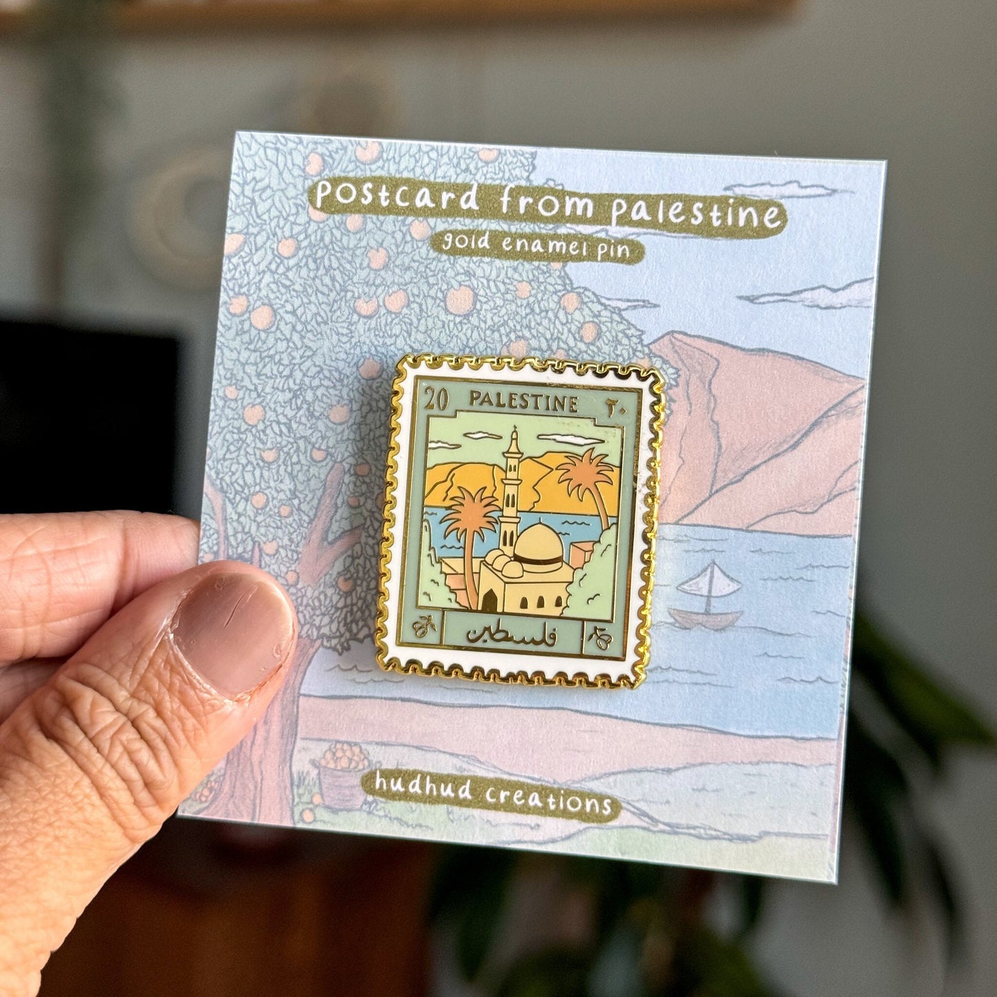 Postcard from Palestine Enamel Pin, Muslim Pin, Palestine Enamel Pin, Filistin Enamel Pin, Free Palestine Enamel Pin, Palestine Stamp Pin