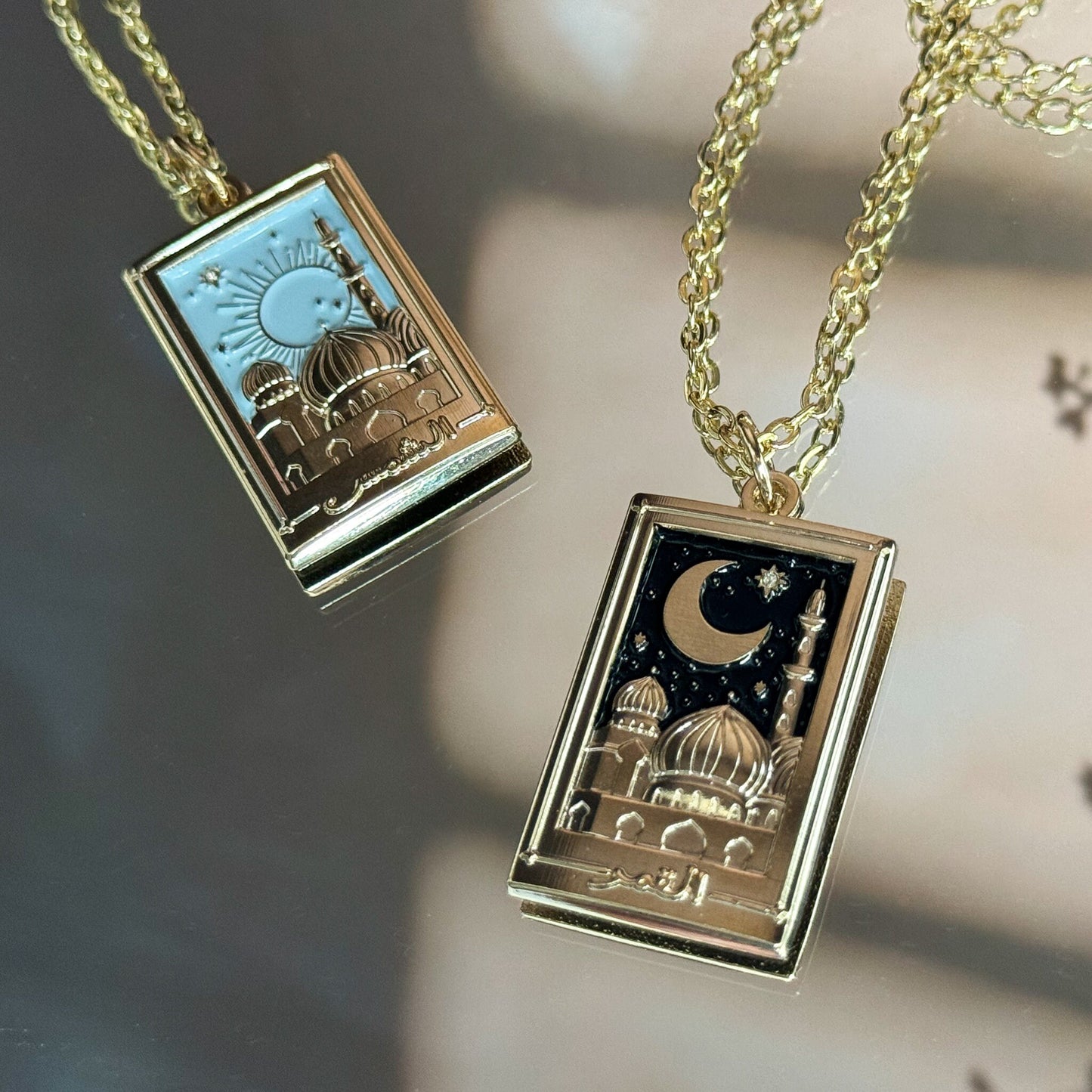 Necklace - Shams & Qamr Sun and Moon Necklaces, Starry Celestial Masjid Necklaces, Islamic Friendship Necklaces, Islamic Jewelry, Hijabi