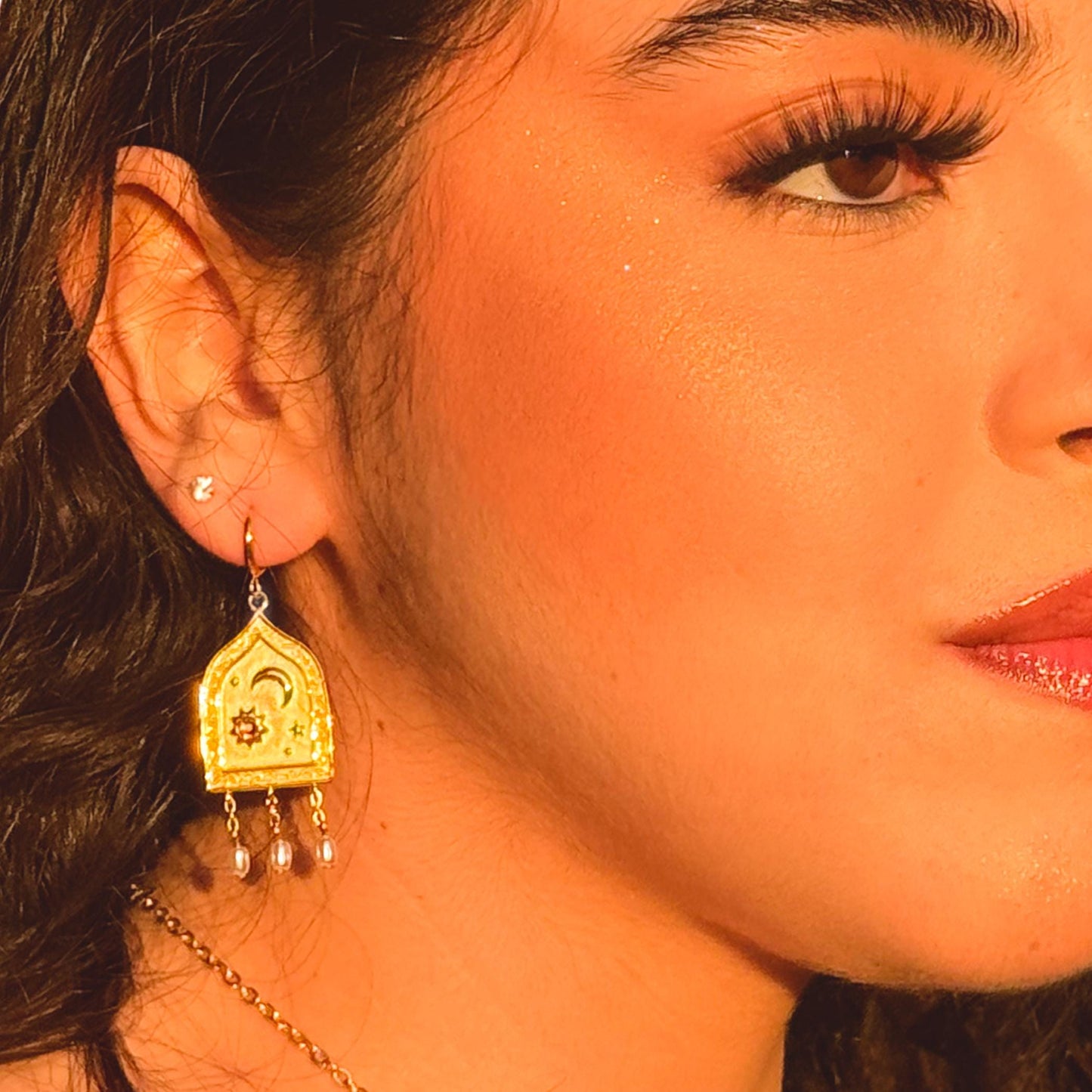 Earrings - Layla, waterproof, 18k gold plated over stainless steel, pearl dangle earrings, eid gifts, hijabi jewelry