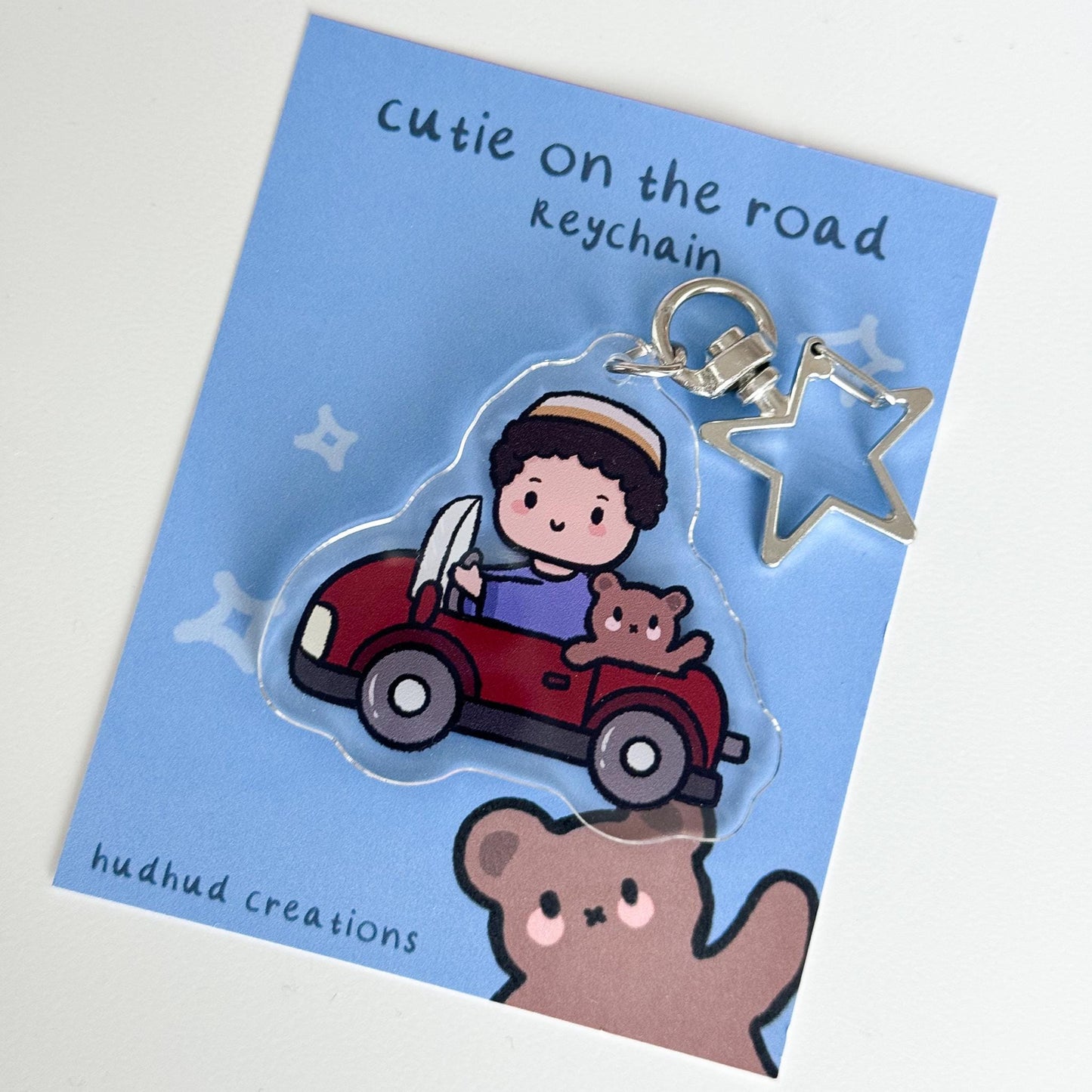 Keychain - Cutie on the Road (Boy) Cute Muslim Boy with Kufi/Topi Keychain, Muslim Acrylic Keyring, Islamic Gift, Cute Eid Gift