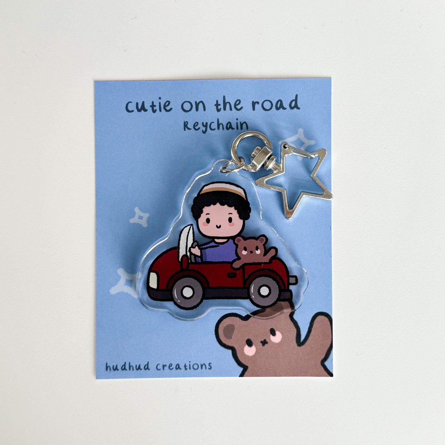 Keychain - Cutie on the Road (Boy) Cute Muslim Boy with Kufi/Topi Keychain, Muslim Acrylic Keyring, Islamic Gift, Cute Eid Gift