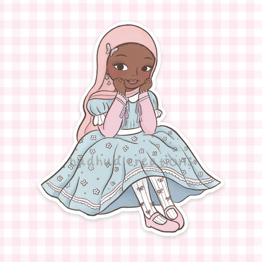 Sticker - Lolita Hijabi Sticky, Black Hijabi Girl Coquette Vintage Styled Dress Sticker Cutesy Girly Hijabi