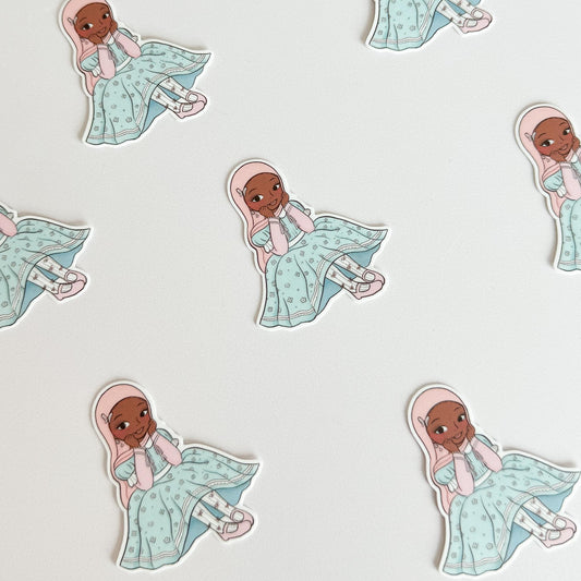 Sticker - Lolita Hijabi Sticky, Black Hijabi Girl Coquette Vintage Styled Dress Sticker Cutesy Girly Hijabi