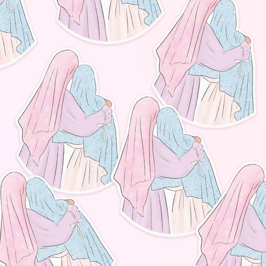 Sticker - Besties Sticker, Coquette Hijabi Best Friends Sticker, Pastel Girlfriends Hijabi Stickers, Hijabi Cute Sticker