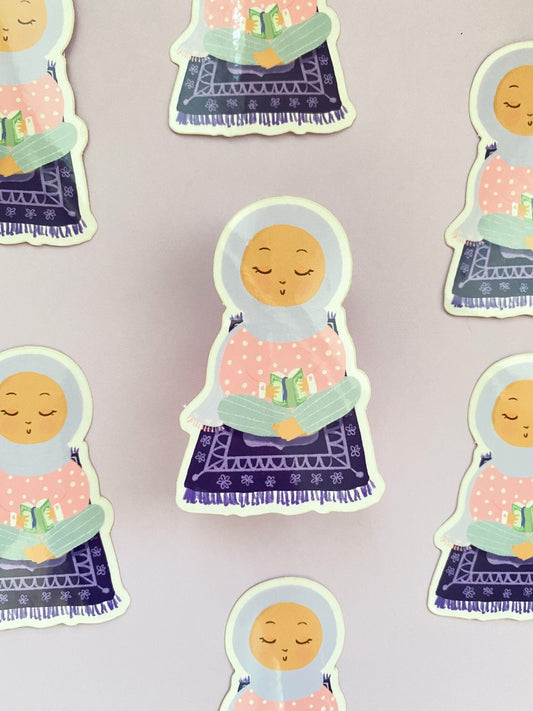 Sticker - Peaceful Reflections, Hijabi on Prayer Rug