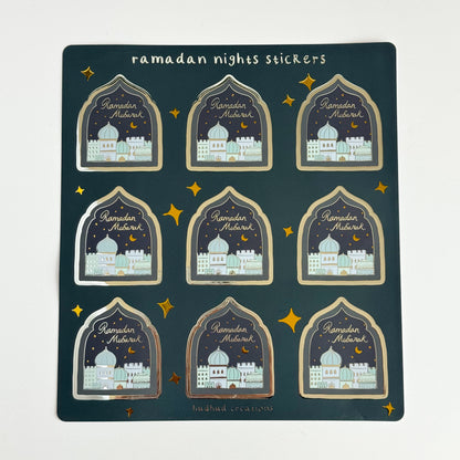 Sticker Sheet - Ramadan Mubarak, Shimmery Ramadan Nights