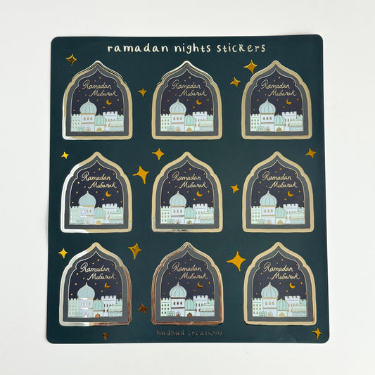 Sticker Sheet - Ramadan Mubarak, Shimmery Ramadan Nights