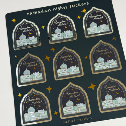 Sticker Sheet - Ramadan Mubarak, Shimmery Ramadan Nights
