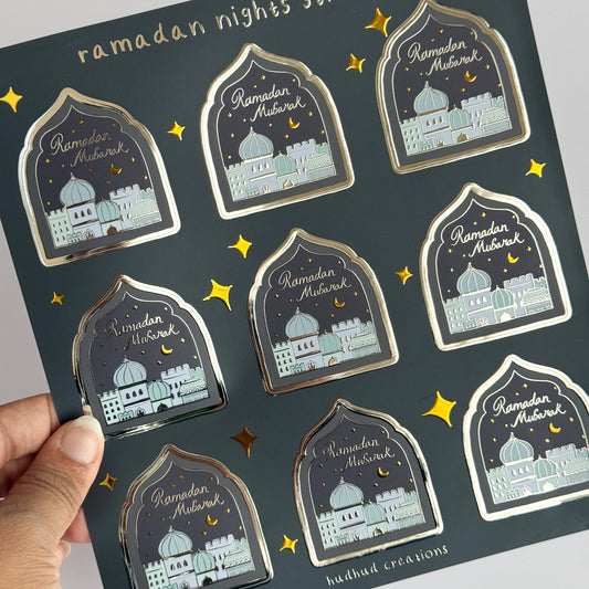 Sticker Sheet - Ramadan Mubarak, Shimmery Ramadan Nights