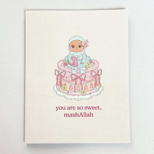 Card - You are so sweet, mashAllah, Hijabi on a Strawberry Cake