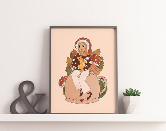 Digital Download - Mushroom Hijabi Art Print, 11x14", 8x10", 5x7"