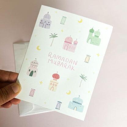 Card - Ramadan Mubarak - Masjid & Moons