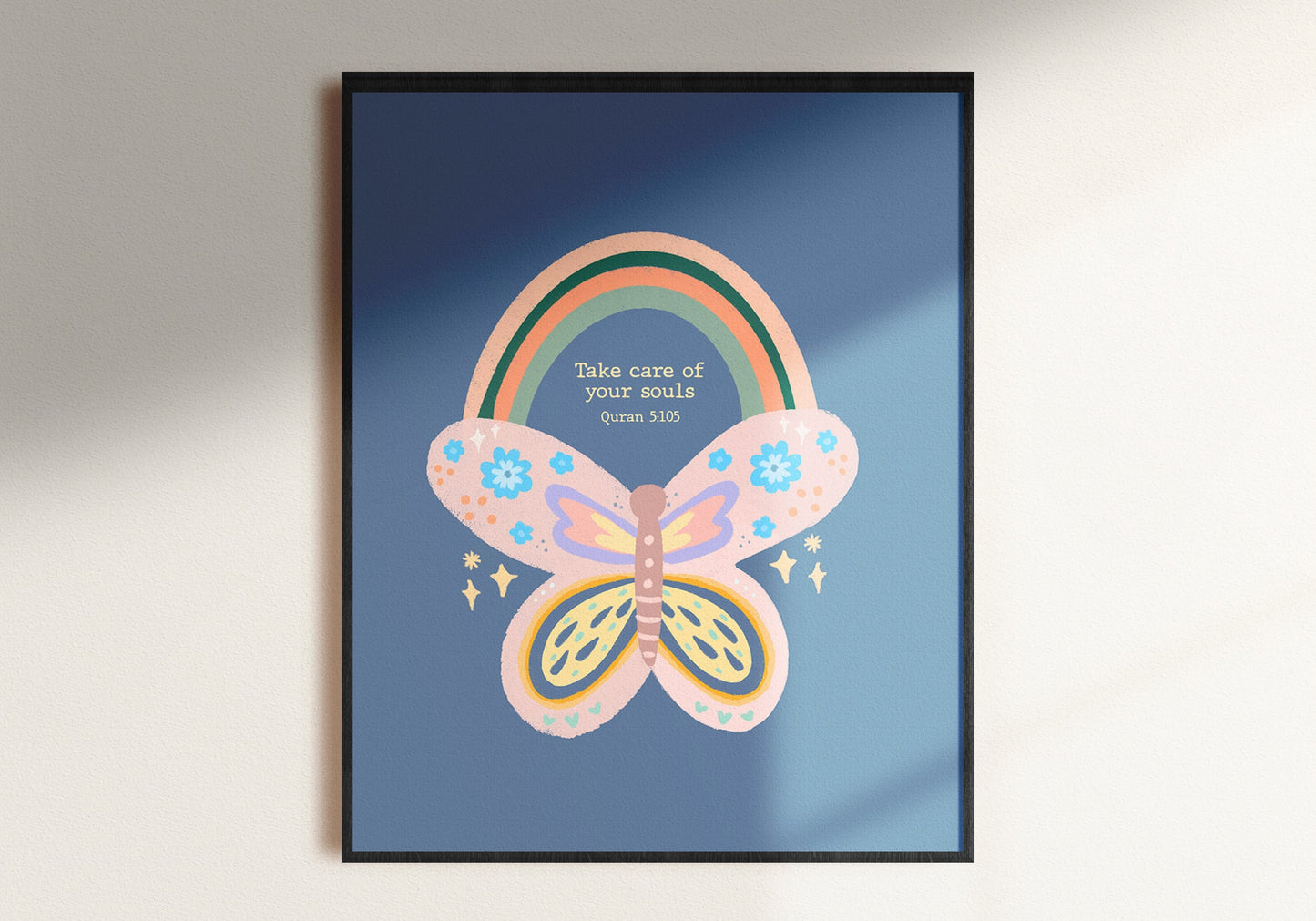 Cute Butterfly Quranic Verse Print '"Take care of your souls" Quran, 5:105',8x10 Mini Poster,8x10 Art Print,Islamic Poster,Quran Art Print