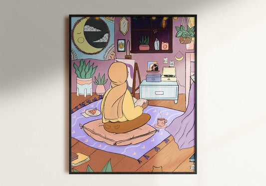 Cozy Nights Art Print,8x10 Mini Poster,8x10 Art Print,Islamic Poster,Cute Hijabi Art Print, Aesthetic Room Print,Pastel Room print