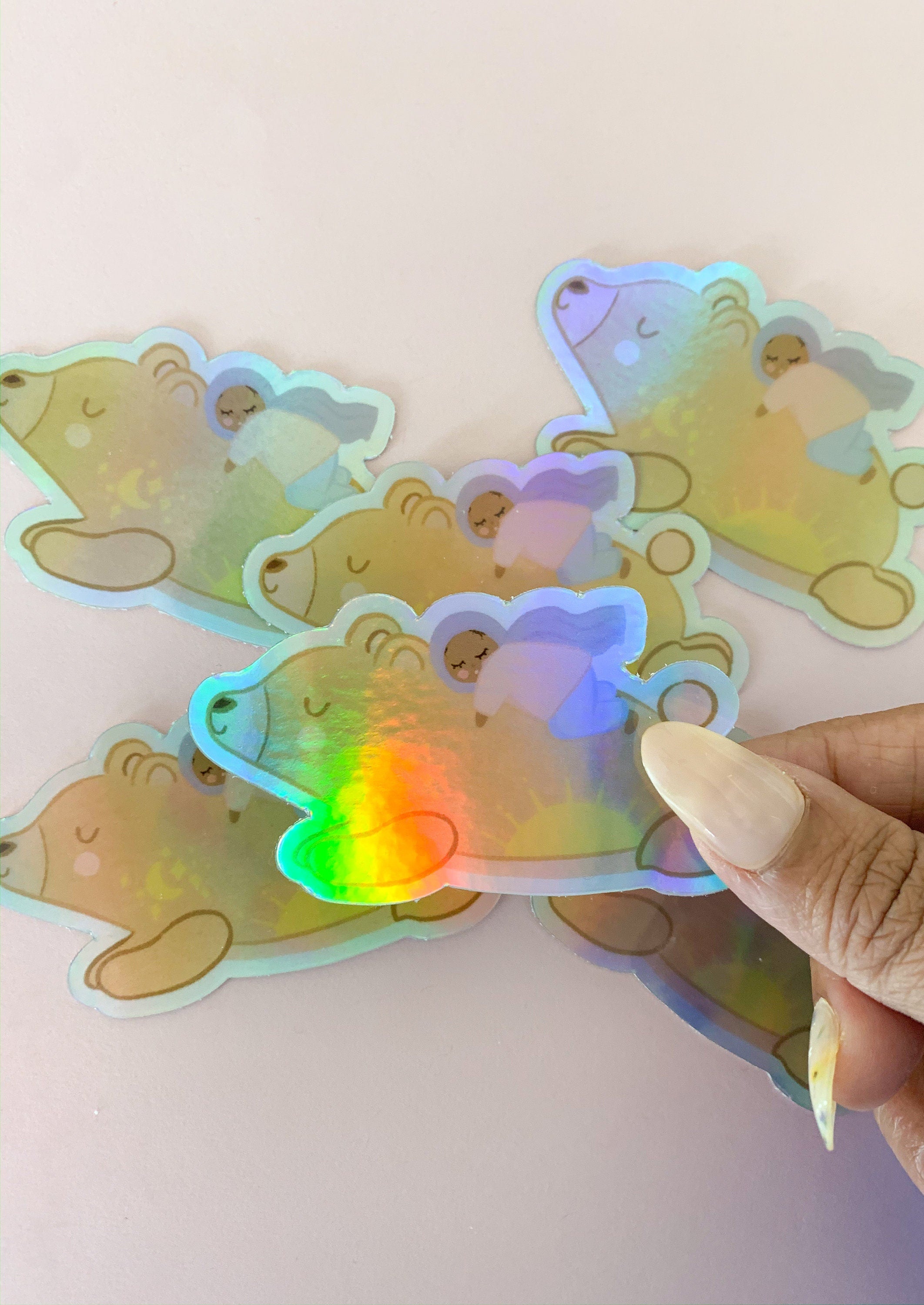 Holographic Sleepy Hijabi Vinyl Sticker, Weatherproof Sticker,Cute Bear Sticker,Islamic Sticker,Muslim Sticker,Aesthetic Muslim Sticker