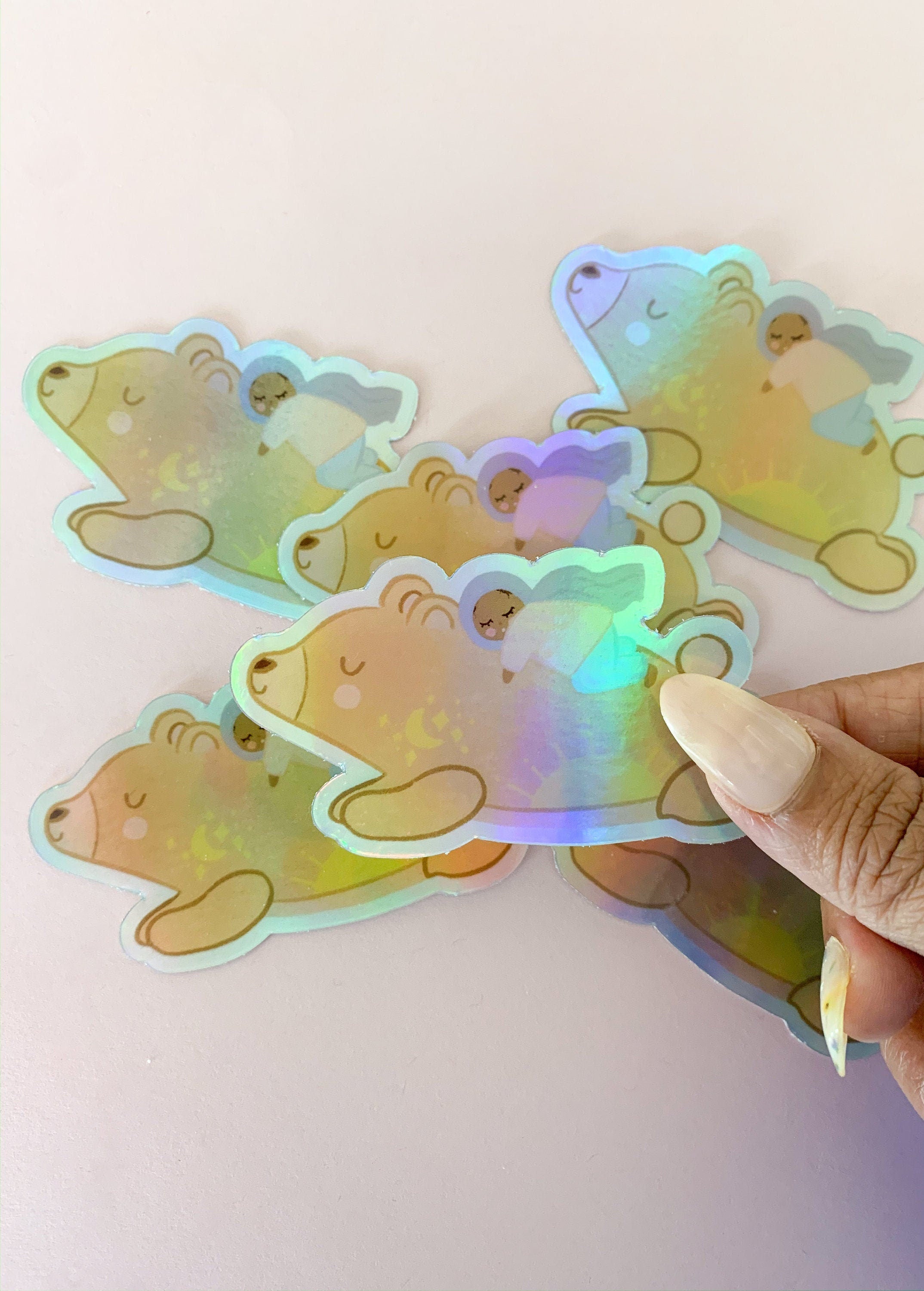 Holographic Sleepy Hijabi Vinyl Sticker, Weatherproof Sticker,Cute Bear Sticker,Islamic Sticker,Muslim Sticker,Aesthetic Muslim Sticker