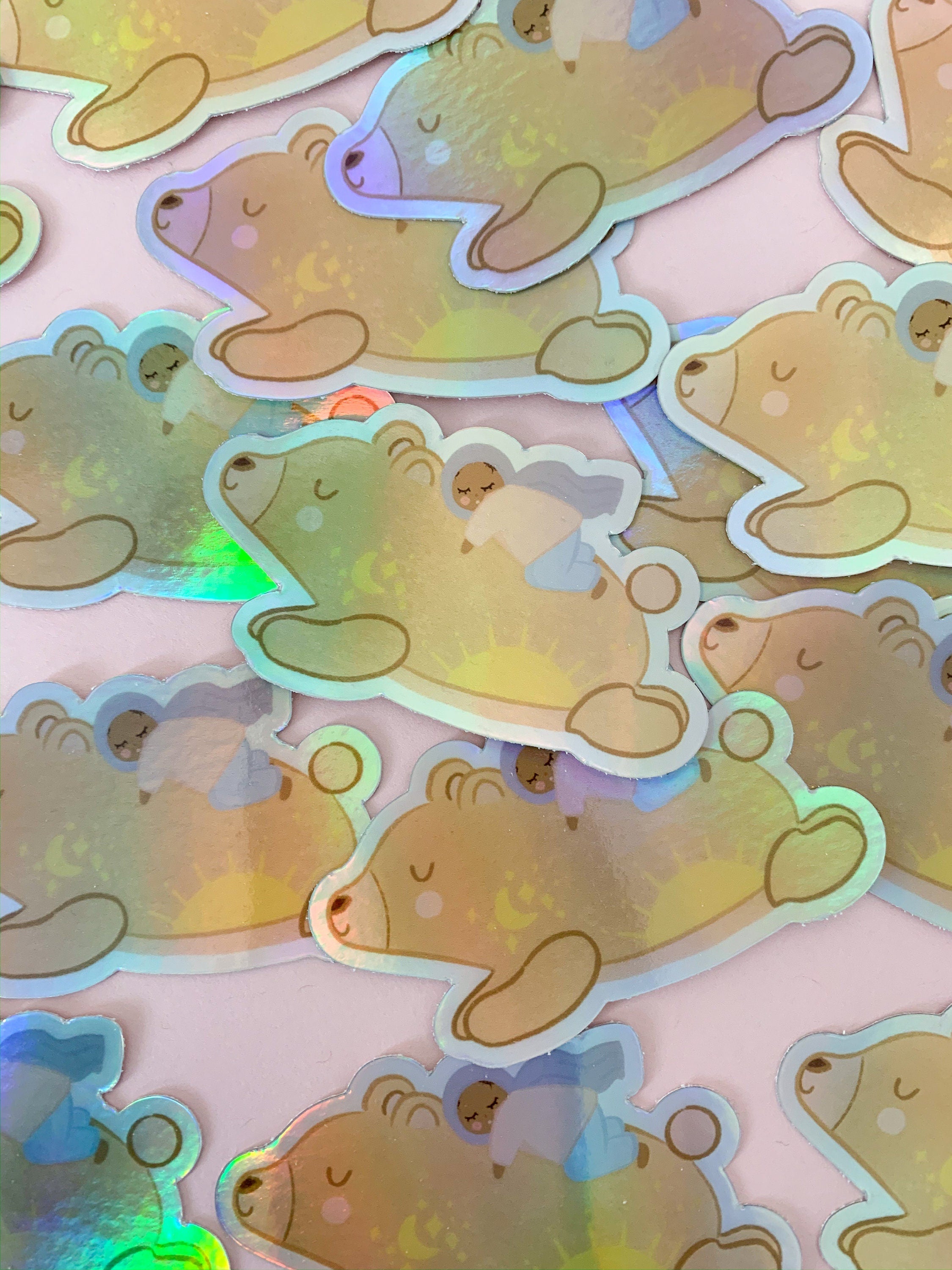 Holographic Sleepy Hijabi Vinyl Sticker, Weatherproof Sticker,Cute Bear Sticker,Islamic Sticker,Muslim Sticker,Aesthetic Muslim Sticker