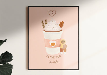 Digital Download - I Love You A Latte, 11"x8.5" Letter Sized Digital Art Print, Hijabi Art Print, Muslim Poster, Muslim Digital Print