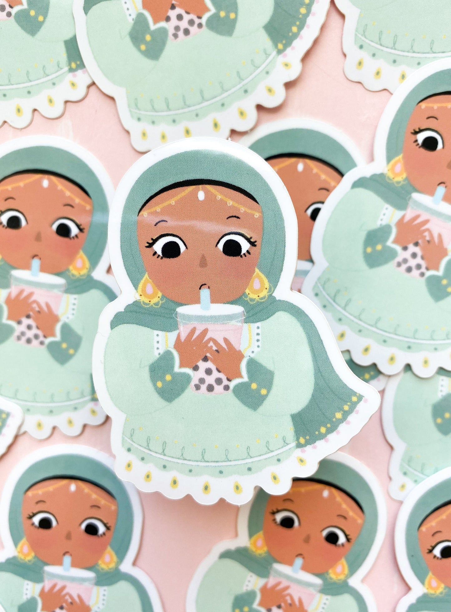 Sticker - It's Boba Time Sticker, cute hijabi with boba sticker, cute sticker,muslim sticker, hijabi sticker, boba sticker