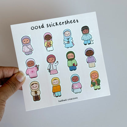 Sticker Sheet - OOTD (Outfit of the Day) Cute Hijabi Outfit Stickers Set