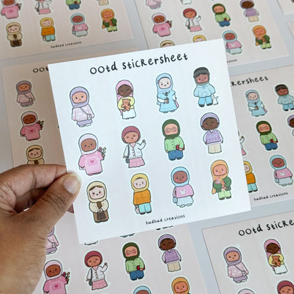 Sticker Sheet - OOTD (Outfit of the Day) Cute Hijabi Outfit Stickers Set