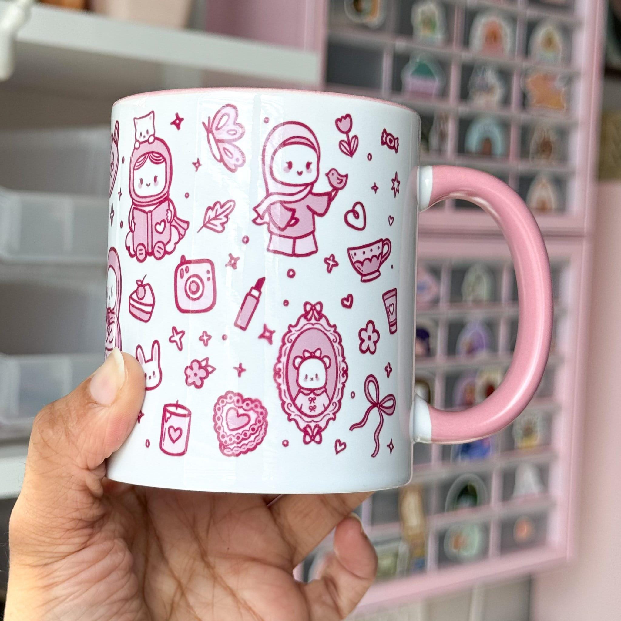 Mug - Cute Things Mug, Pink Hijabi Patterned Mug, Pastel Pink Hijabi Coquette Cute Mug Cup, Cute Eid Gift