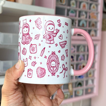Mug - Cute Things Mug, Pink Hijabi Patterned Mug, Pastel Pink Hijabi Coquette Cute Mug Cup, Cute Eid Gift