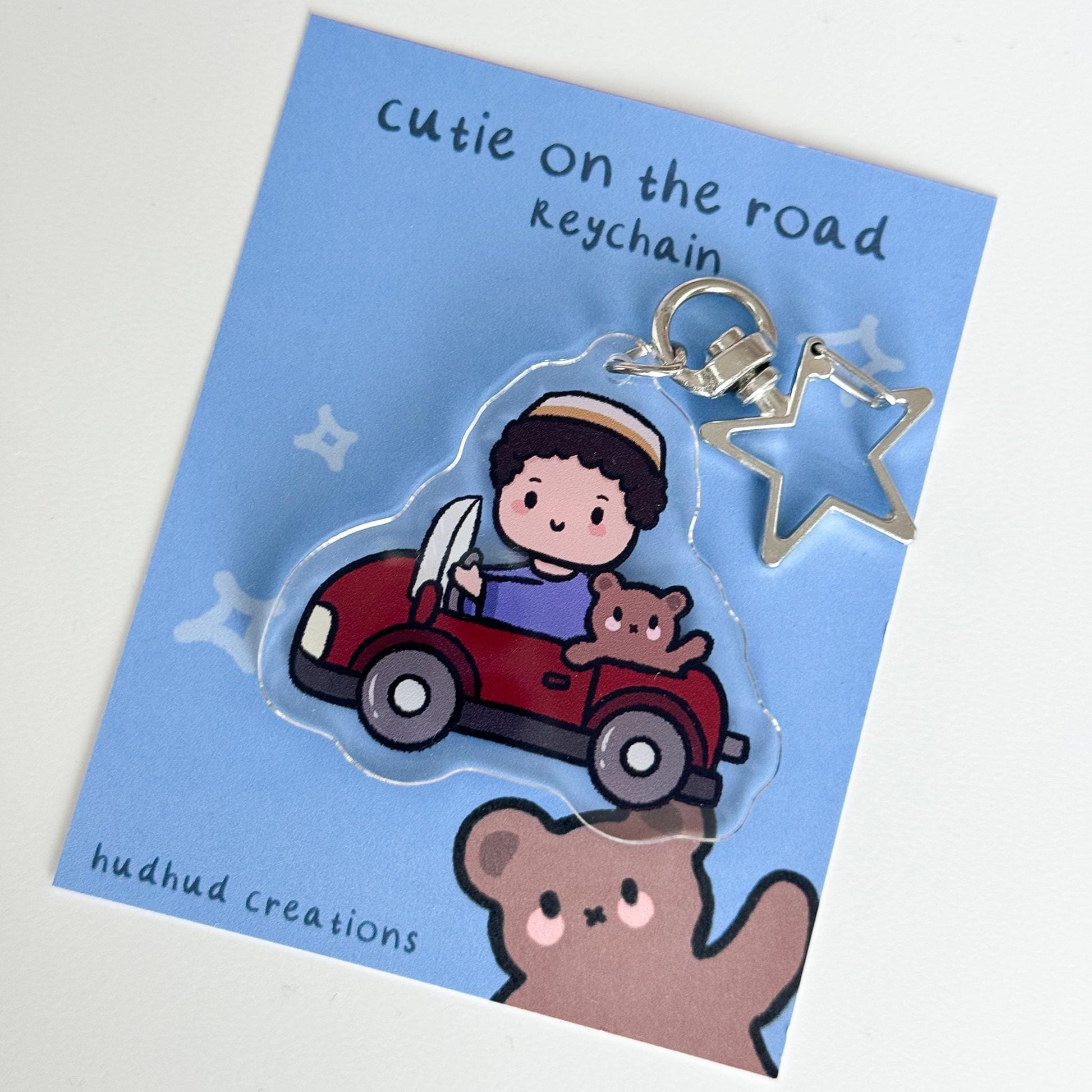 Keychain - Cutie on the Road (Boy) Cute Muslim Boy with Kufi/Topi Keychain, Muslim Acrylic Keyring, Islamic Gift, Cute Eid Gift