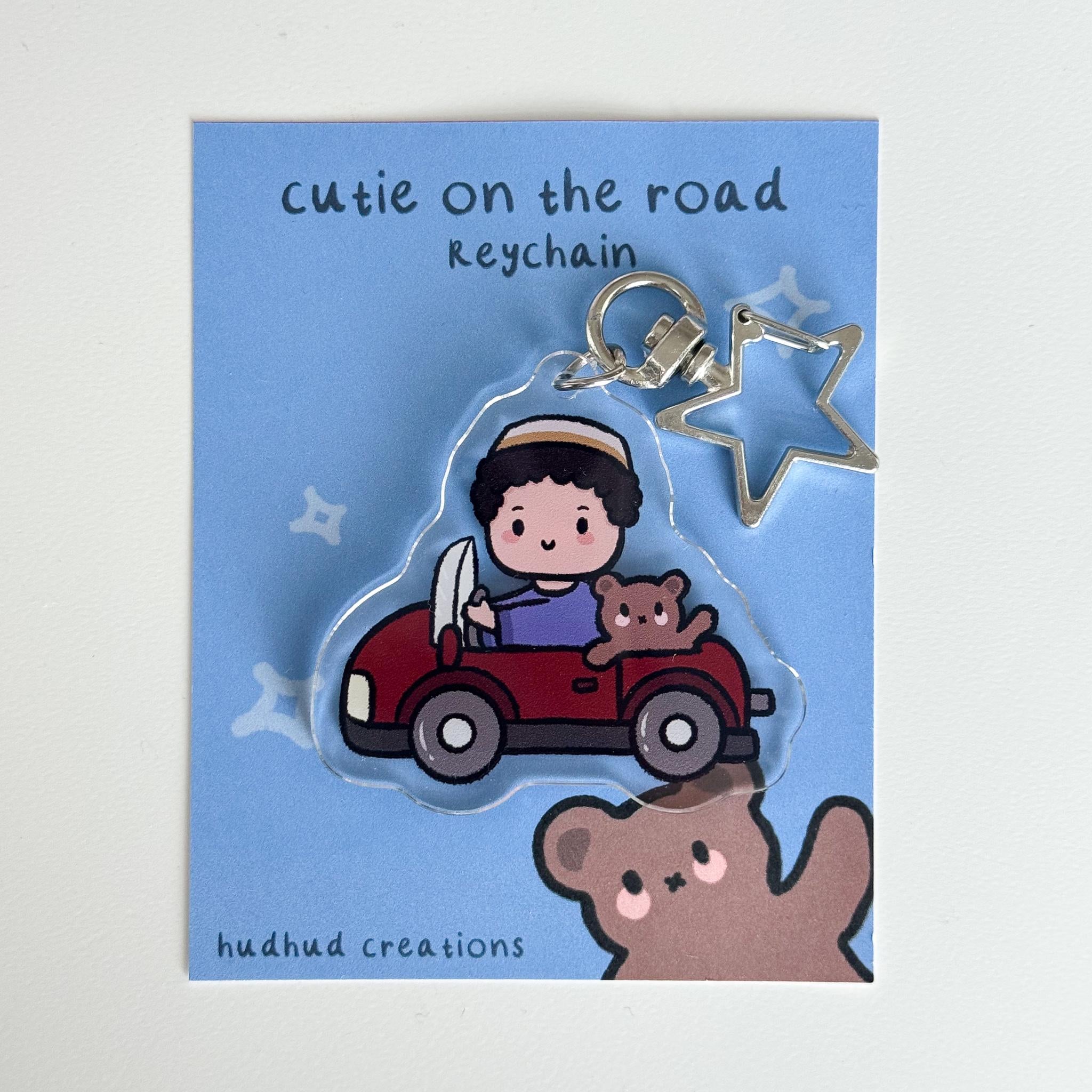 Keychain - Cutie on the Road (Boy) Cute Muslim Boy with Kufi/Topi Keychain, Muslim Acrylic Keyring, Islamic Gift, Cute Eid Gift
