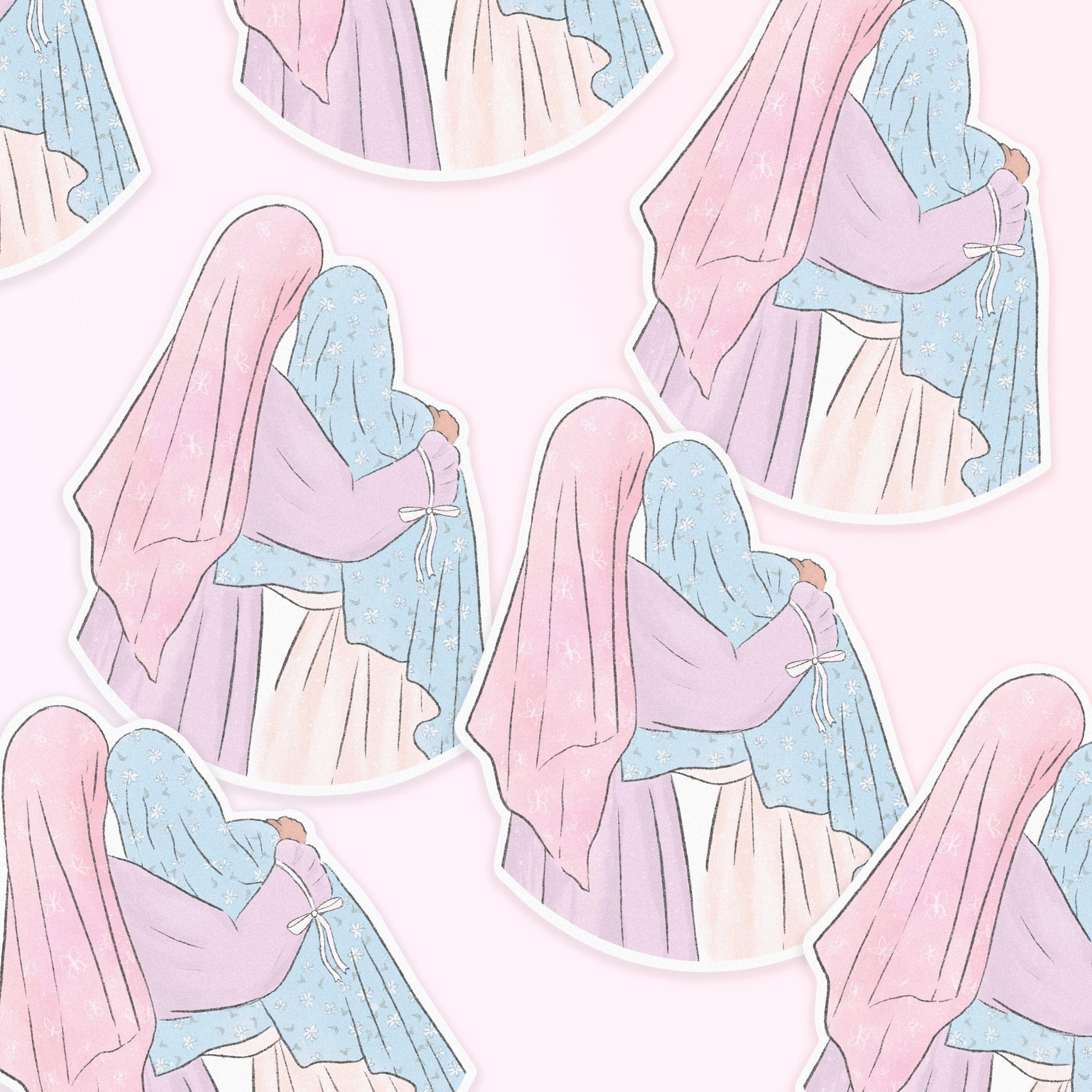 Sticker - Besties Sticker, Coquette Hijabi Best Friends Sticker, Pastel Girlfriends Hijabi Stickers, Hijabi Cute Sticker