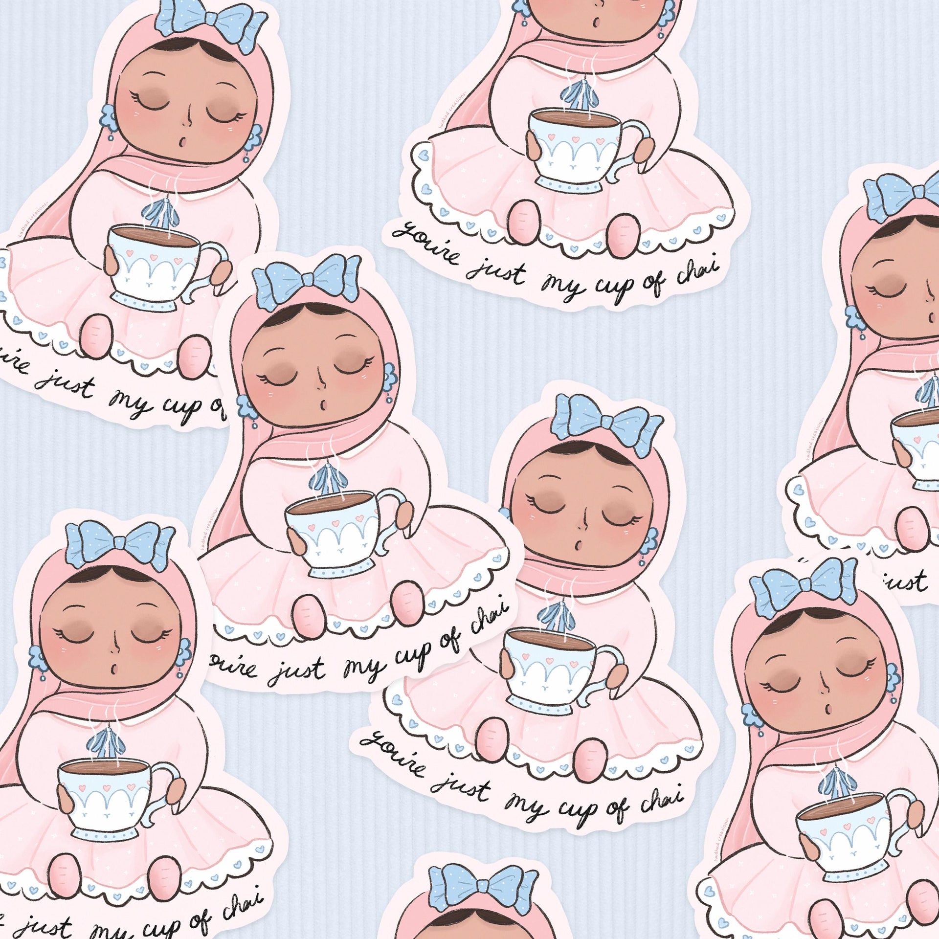 Sticker - You're Just My Cup of Chai Sticker, Coquette Hijabi Sticker, Pastel Tea Time Sticker, Chai Time Sticker, Hijabi Cute Sticker Bow