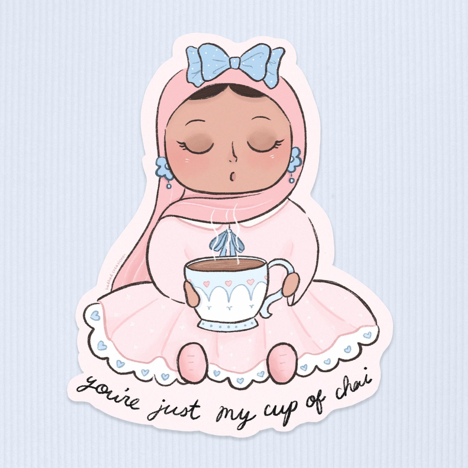 Sticker - You're Just My Cup of Chai Sticker, Coquette Hijabi Sticker, Pastel Tea Time Sticker, Chai Time Sticker, Hijabi Cute Sticker Bow
