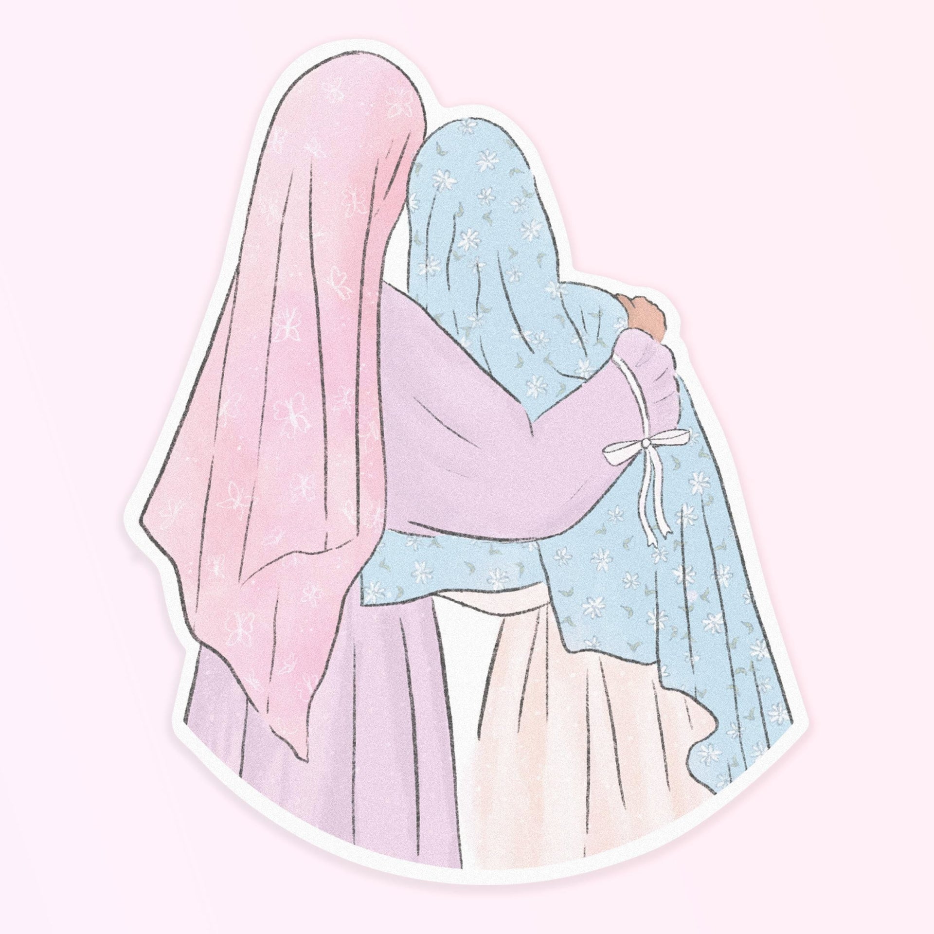 Sticker - Besties Sticker, Coquette Hijabi Best Friends Sticker, Pastel Girlfriends Hijabi Stickers, Hijabi Cute Sticker